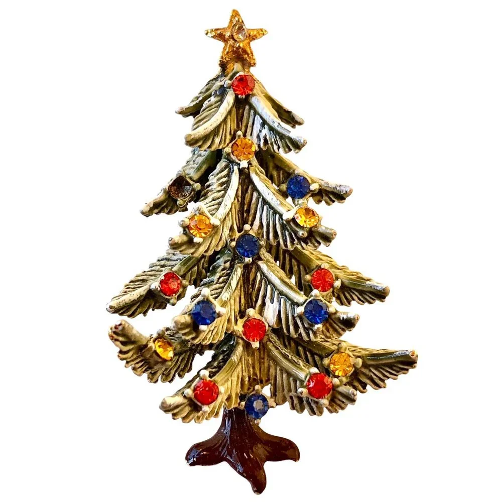 ART Arthur Pepper Vintage Christmas Tree Brooch Multi-Color Rhinestones signed